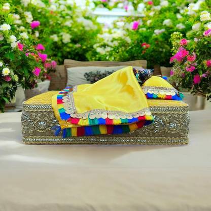 One Click Laddu Gopal Bed Set with Beautiful Mattress, 1 Large Pillow & Night Cover Sheet Cotton Pooja Chowki