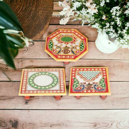 RUSHVILLE All Purpose Marble Pooja Chowki /God Aasan Marble All Purpose Chowki