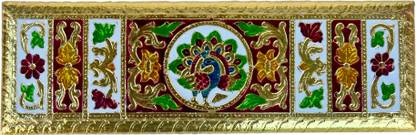 Craftmania Meenakari Pooja Chowki 12x4 Inches Peacock Design Wooden Pooja Chowki