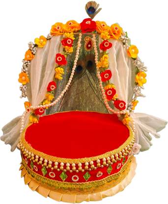 Hanu Collections Laddu Gopal ji Beautiful Singhasan, Deity Krishna beds for (0 to 8 no.) Wooden Pooja Chowki