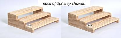 JCT AGRICO pack 2 mini 3 step wooden pooja chowki(natural beautiful design) hard wood legs Wooden All Purpose Chowki