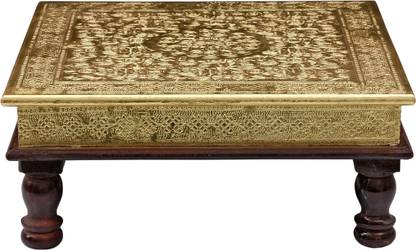 rajeshwarwood Decorative bajot/Antique Design/Beautiful Wood Designer Bajot for Pooja 12inch Wooden, Brass Pooja Chowki