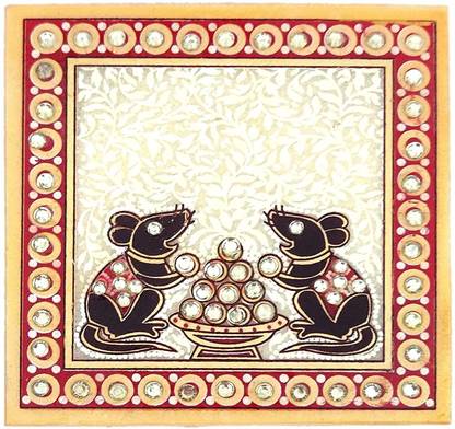 RUSHVILLE MARBLE Puja Chowki in Marble with MUSHAK Design 4 X 4 Marble All Purpose Chowki
