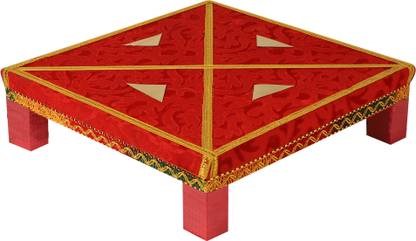 Lakdigram Large Size Puja Chowki For Home & office Use Handcrafted Well Furnished Wooden Pooja Chowki