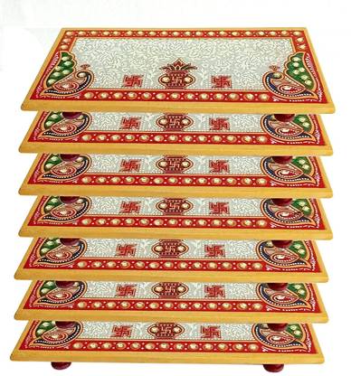 lookart Peacock With Kalash Design Marble pooja chowki (4*6) Marble Pooja Chowki