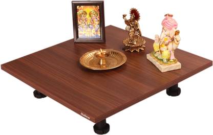 Madhuran Pooja Patra Chowki Big Wooden Color Classic Walnut Size17.7X17.7 Inch Small Stool Sitting God For Home Temple Mandir Stand Wooden Pooja Chowki