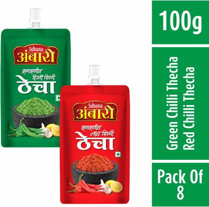 SUHANA Ambari Red Chilli 4Pack, Green Chilli 4Pack-Pack of 8 Chutney Paste