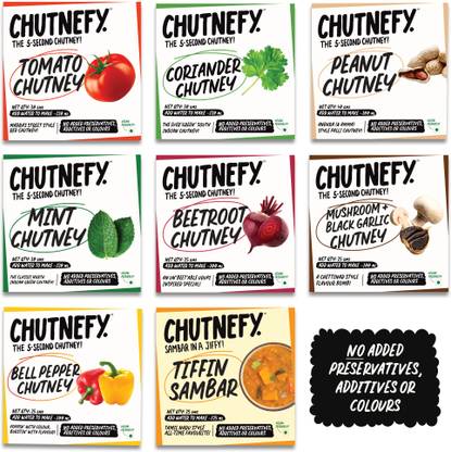 chutnefy Delicious Instant Chutney & Sambar Combo - 8 Pack Chutney Powder