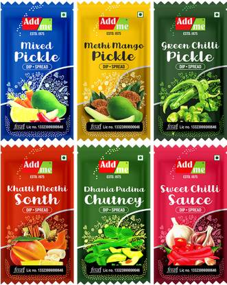 Add me Chutney Pudina khatti meethi Mango Chilli Mix Pickle Sweet Sauc Combo 48 Sachets Chutney Paste