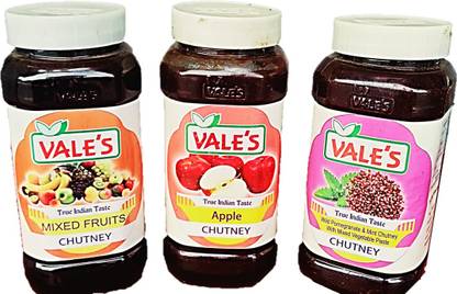 VALE'S Mixed Fruit + Apple +Anardana Chutney Tri Pack of 3 Chutney Paste