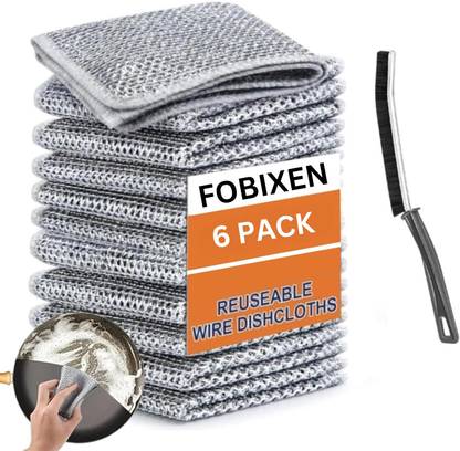 FOBIXEN Multipurpose Non-Scratch Wire Dishcloth Wet and Dry Aluminium, Cotton Cleaning Cloth