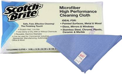 3M Scotch-Brite Microfiber High Performance Cleaning Cloth 36x36cm (Blue, 10N) Wet and Dry Microfiber Cleaning Cloth