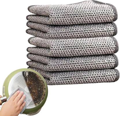 StayWay Steel Wire Dishcloth,Triple-Layer Steel Wire Cleaning Cloth,Powerful Cleaning Wet and Dry Microfiber Cleaning Cloth