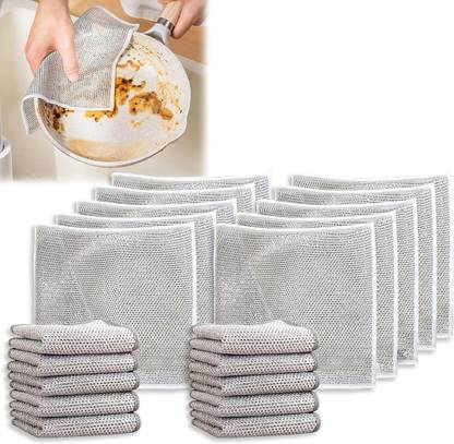 NESTIFY Non-Scratch Wire Dishcloth Multipurpose Wire Dishwashing Rags (PACK OF 10) Wet and Dry Microfiber, Polyester, Nylon Cleaning Cloth