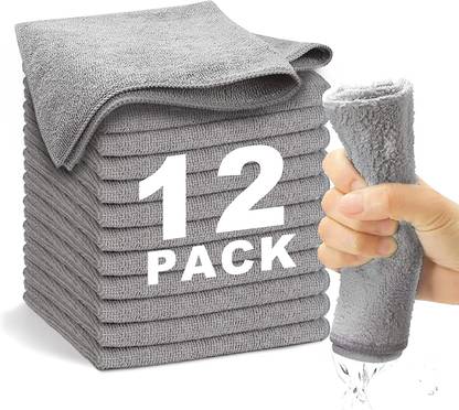 XACA 12 Pack Microfiber Glass Cleaning Cloth, Lint Free Quickly Clean Window, Mirrors Wet and Dry Microfiber Cleaning Cloth