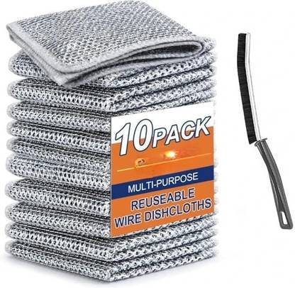 Dwiza Enterprise Non-Scratch Wire Dishcloth & Brush,Multipurpose Wire Dishwasher Wet and Dry Stainless Steel, Microfiber Cleaning Cloth