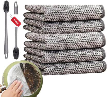 TrendKart 3 Pcs Non Scratch Dish Wash Cloth - Non Scratch Wire Dish Cloth -Dish Wash Cloth Wet and Dry Cotton Cleaning Cloth