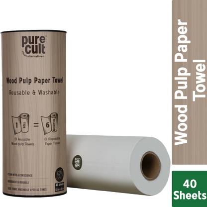 PureCult Wood Pulp Paper Towel Roll| Reusable & Washable up to 50 times| 40 Sheets | Dry Paper Cleaning Cloth