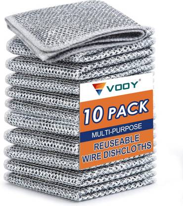 Vooy VOOY 10 Pack Non-Scratch Wire Dishcloth Wet and Dry Silver Cleaning Cloth
