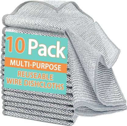 ZODZE 10Pcs Non Scratch Cleaning Cloth Wire Dishcloth,Multipurpose Wire Dishwashing Wet and Dry Iron Cleaning Cloth