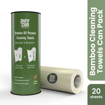 purecult Bamboo All Purpose Cleaning Towel Roll | Reusable & Washable | 20 Sheets |