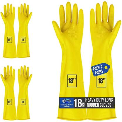 F8WARES 18inch Long Washable Heavy-duty Reusable Dishwashing Kitchen Industrial Gardening Latex Rubber Cleaning Hand Gloves For Men Women Wet and Dry Glove Set