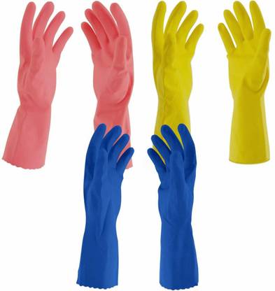 ZYZTA Reusable Rubber Hand Gloves, Stretchable Gloves for Washing Cleaning Kitchen Garden, 3-Pair | gloves for kitchen cleaning | rubber hand gloves | rubber hand gloves for cleaning | gloves for cleaning | Wet and Dry Glove Set