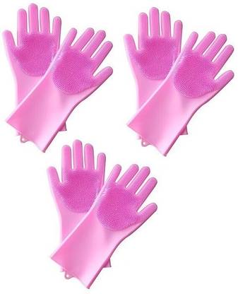 Ask India Dish Washing Glove Multicolor (Pack Of 3) Wet Glove Set