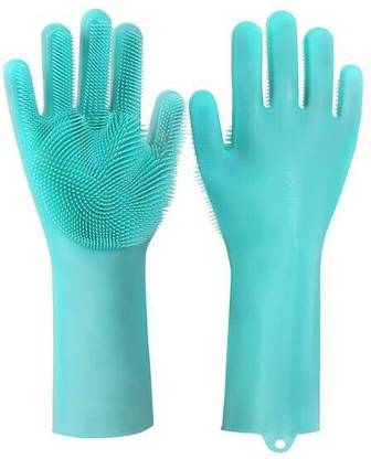 DB Agency Silicone Dish Washing Gloves, Silicon Cleaning Gloves, Silicon Hand Gloves for Kitchen Dishwashing and Pet Grooming, Great for Washing Dish, Kitchen, Car, Bathroom Wet and Dry Glove Set (Free Size Pack of 2) Wet and Dry Glove Set