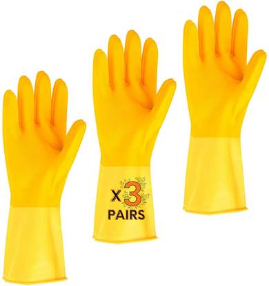 F8WARES Washable Reusable Latex Rubber Dishwashing Gloves / Kitchen Gardening Cleaning Hand Gloves For Men Women 12 Inches Long Wet and Dry Glove Set