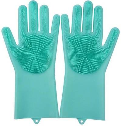Maitri Magic Silicon Non-Slip Scrubbing Gloves for Dishwashing for Kitchen/Scrubbing Gloves for Pet Grooming/Household Cleaning/Multipurpose Use Silicone Scrub (Multi Color) Wet and Dry Glove