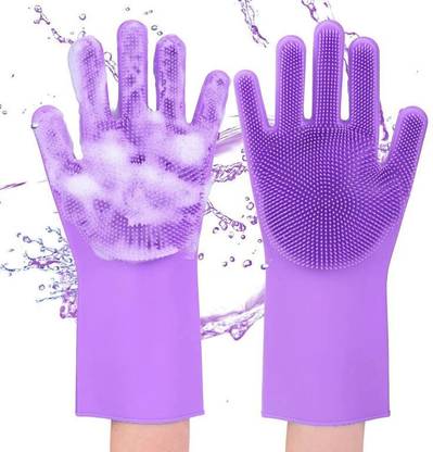 tick mark 1Pair Silicon Heat Resistance Hand Gloves 2-in-1 Scrubbing &Cleaning MagicGloves Wet and Dry Glove