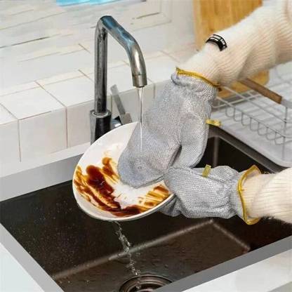 Luxora Trends Non Scratch Wire Dishwashing Hand Gloves, Home Kitchen Utensils Cleaning Gloves Wet and Dry Disposable Glove