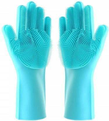 rivansh Reusable Rubber Silicon Household Safety Wash Scrubber Heat Resistant Kitchen Gloves for Dish washing, Cleaning, Gardening Wet and Dry Glove hand gloves for kitchen use Wet and Dry Glove