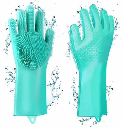 DCT silicone dish washing gloves with wash scrubber Wet and Dry Glove Set