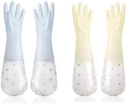 MUSVUZA Hand Gloves Safety Kitchen for Dish-Washing, Cleaning Wet and Dry Glove Set
