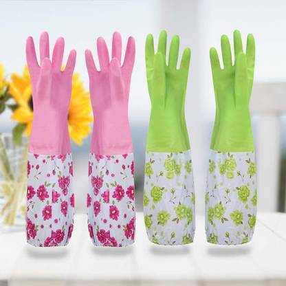 Masox Store Reusable Double Layer Thickening/Inner Cotton Lining, Elbow Length Gloves K3 Wet and Dry Disposable Glove Set