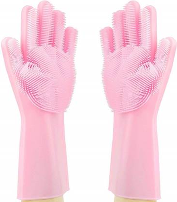 ARAMEDOS Magic Silicone Dish Washing Gloves, Silicon Cleaning Gloves, Silicon Hand Gloves for Kitchen Dishwashing and Pet Grooming, Great for Washing Dish, Kitchen, Car, Bathroom (1 Pair) Wet and Dry Glove