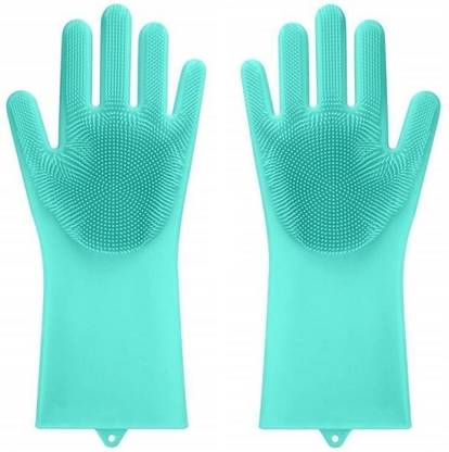 house of common Silicone Reusable Gloves With Scrubber cleaning gloves for dust Wet and Dry Glove