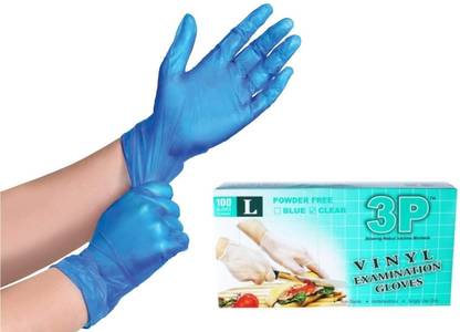 3P Disposable Blue Vinyl(L) Cooking, Cleaning, Food Handling,Powder Free Food Prep Wet and Dry Glove Set