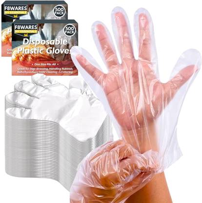 F8WARES Hand Gloves / Poly Transparent Plastic Gloves / Plastic Hand Gloves Wet and Dry Disposable Glove Set