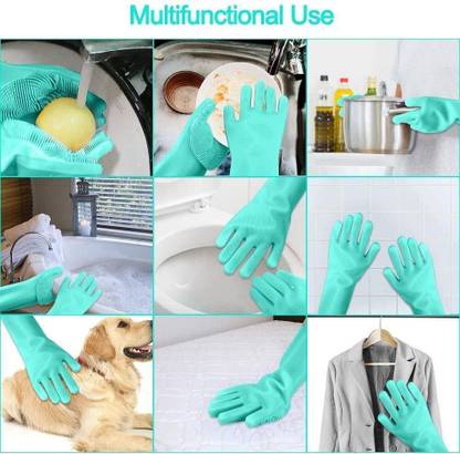 RBGIIT Reusable Washable Wet And Dry Heat Water Restitance Kitchen Bathroom Toilet Garden Bike Car Platform Washing Dish Or Clothes Pet Dog Animal Care Hand Silicon Rubber Gloves RBG427 Wet and Dry Disposable Glove