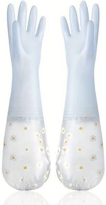 JHWOQU Reusable Rubber Latex PVC Flock lined Heavy Duty kitchen Long Elbow Hand Gloves Wet and Dry Glove