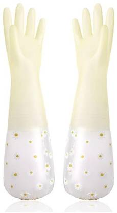 vitzie Reusable Waterproof Household Latex Hand Gloves For Kitchen Dish Washing Wet and Dry Disposable Glove