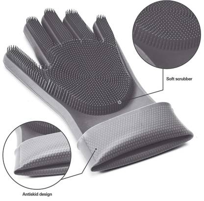 LUMINI Dish Washing Silicon Hand Gloves with Scrubber for Kitchen Cleaning, Utensils, Wet and Dry Glove