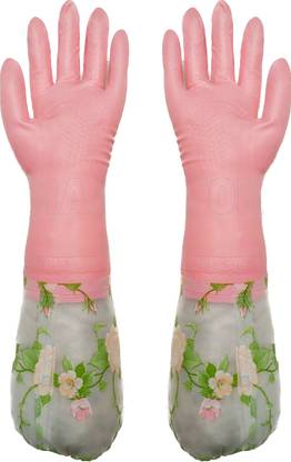 MAAUVTOR Reusable Rubber Latex PVC Flock lined Long Elbow Hand Glove Safety Kitchen glove Wet and Dry Glove Set