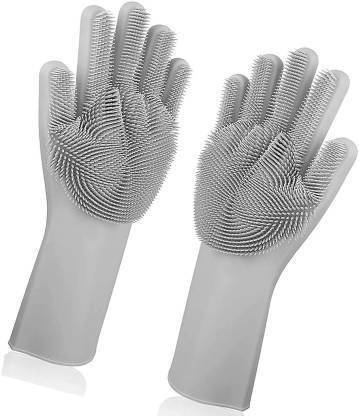 Smarter Buy MBM Silicon Household Safety Wash Scrubber Heat Resistant Kitchen Gloves for Dish washing, Cleaning, Gardening Wet and Dry Glove hand gloves for kitchen Wet and Dry Gloves Wet and Dry Glove (Large) Wet and Dry Glove Set
