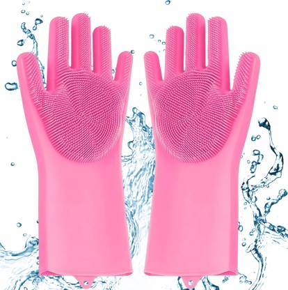 tick mark Non-Slip,Dishwashing and Pet Grooming, Magic Latex Scrubbing Gloves forHousehold Wet and Dry Glove