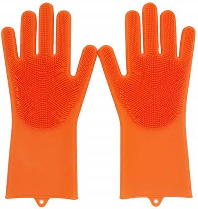 ARAMEDOS Magic Silicone Dish Washing Gloves, Silicon Cleaning Gloves, Silicon Hand Gloves for Kitchen Dishwashing and Pet Grooming, Great for Washing Dish, Kitchen, Car, Bathroom (1 Pair) Wet and Dry Glove