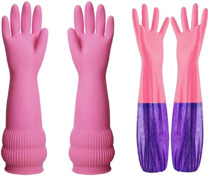 RBGIIT 14 Inch Elbow Length Dishwashing Industrial Gardening Cleaning Hand Gloves Wet and Dry Glove Set